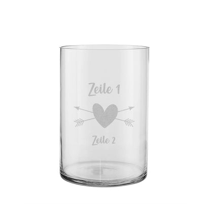 Edle Blumen-Vase mit Herz und Wunschtext zur Hochzeit graviert