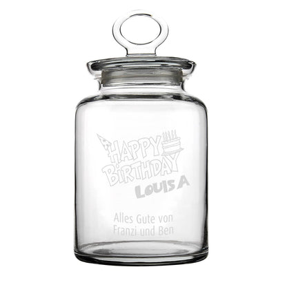 Persönliche Glasdose zum Geburtstag mit Namen