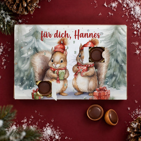 Toffifee Adventskalender mit süßen Eichhörnchen Motiv und Wunschtext bedruckt