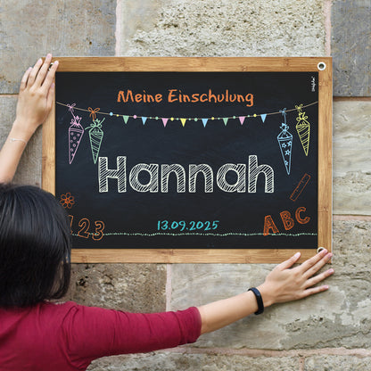 personalisiertes Banner zur Einschulung, 70x50cm großes Banner zum Schulstart, Einschulungs-Deko aus Papier oder Kunststoff