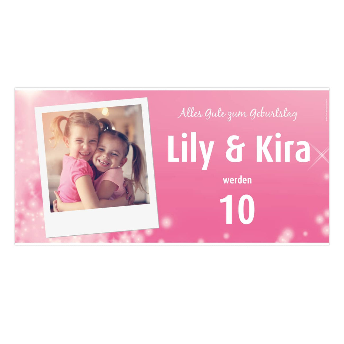 Persönliches Fotobanner in rosa mit Name und Alter