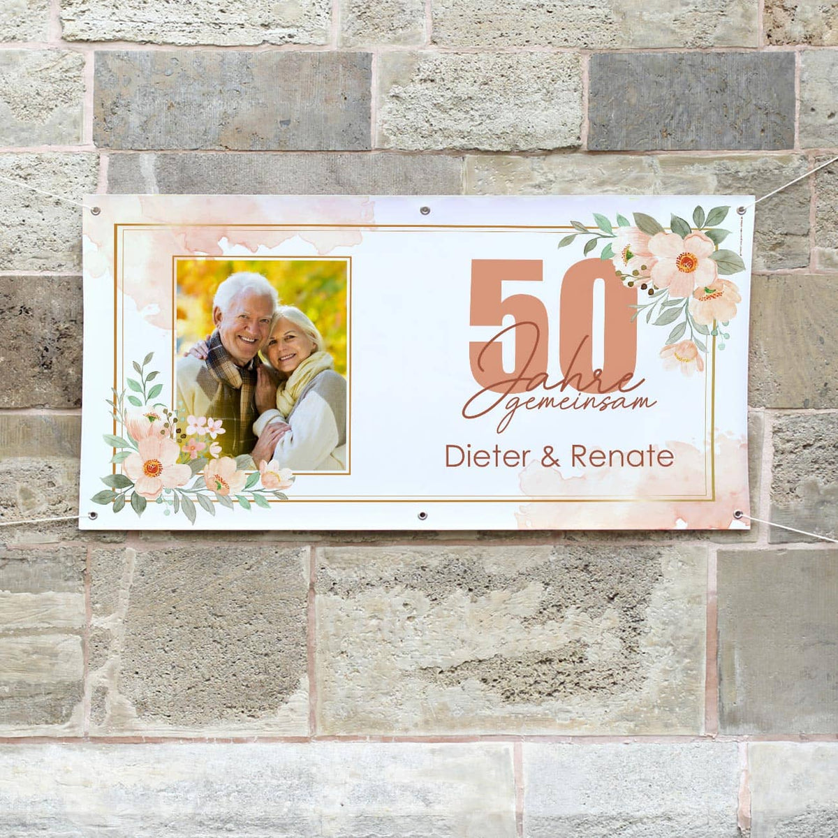 Bedrucktes Goldhochzeits Banner mit Fotomotiv