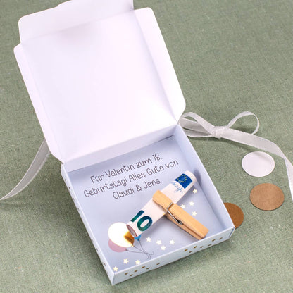 Happy Birthday 18 - Geschenkbox für Geldgeschenke mit Wunschtext