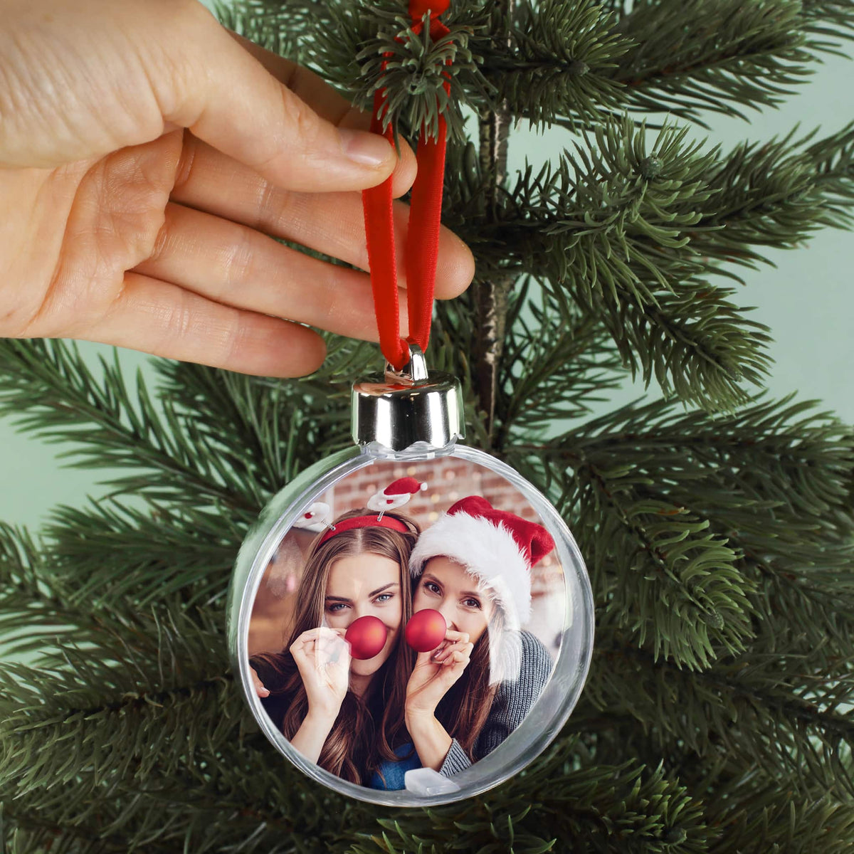 Persönliche Christbaumkugel mit Foto, Name und Initial