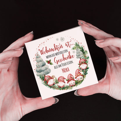 Lindorkugeln in personalisierter Geschenkbox zu Weihnachten mit Wichtelmotiv 'wertvollste Geschenke'