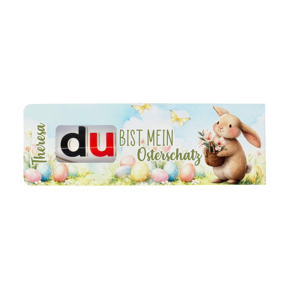 Personalisierte Oster Schokolade mit duplo Riegel und Name als süße Kleinigkeit für das Osternest