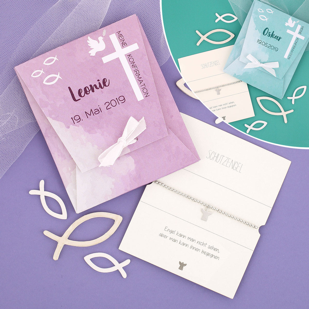 Variantenbild des Schutzengel Armband zur Konfirmation in personalisierter Geschenkverpackung