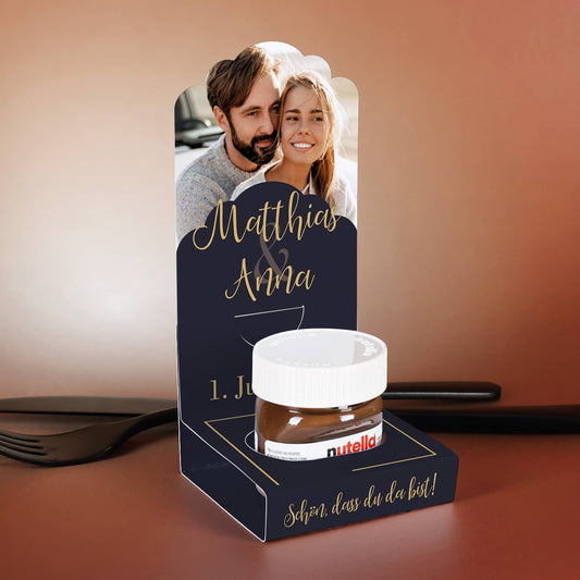 Foto-Faltaufsteller "Schön, dass du da bist" für kleine Gastgeschenke zur Hochzeit