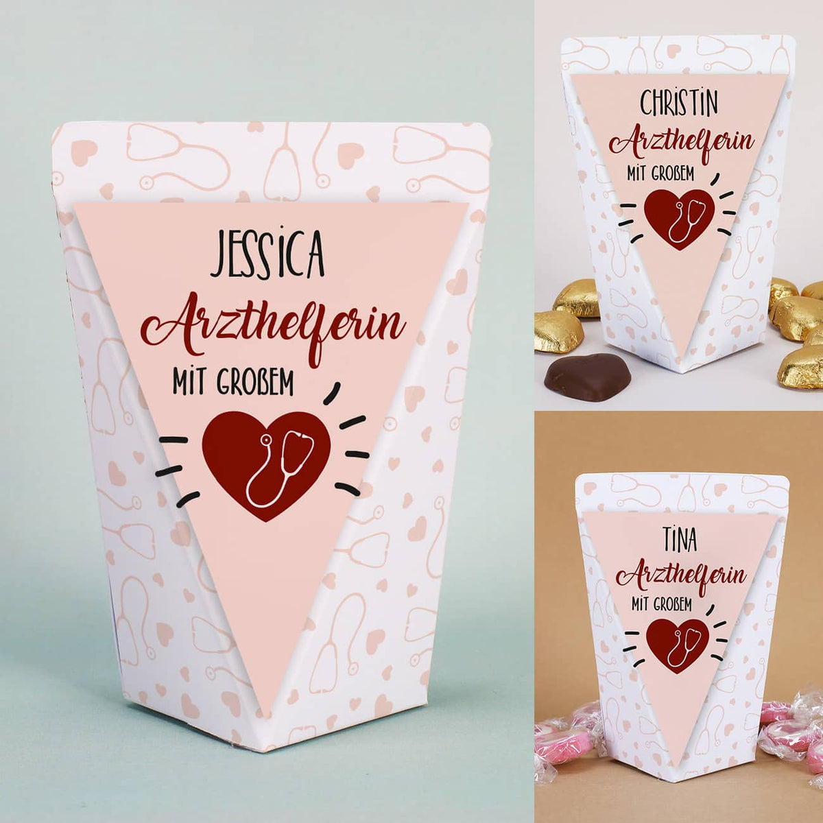 Geschenktüte für Arzthelferin ohne Füllung, mit Schokolade oder mit Bonbons