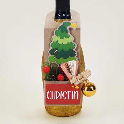 Flaschenanhänger zu Weihnachten für Geldgeschenke mit Name nach Wunsch