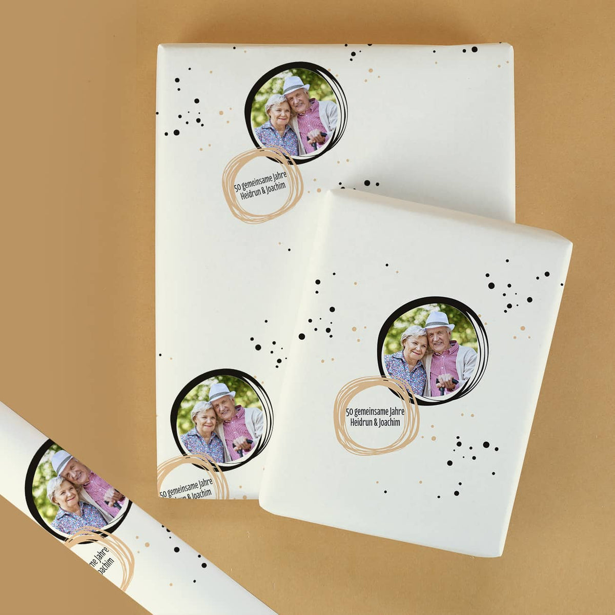 Geschenkpapier mit Foto und Wunschtext zu vielen Anlässen