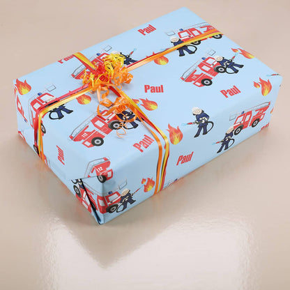 Geschenkpapier für kleine Feuerwehrmänner mit Wunschname