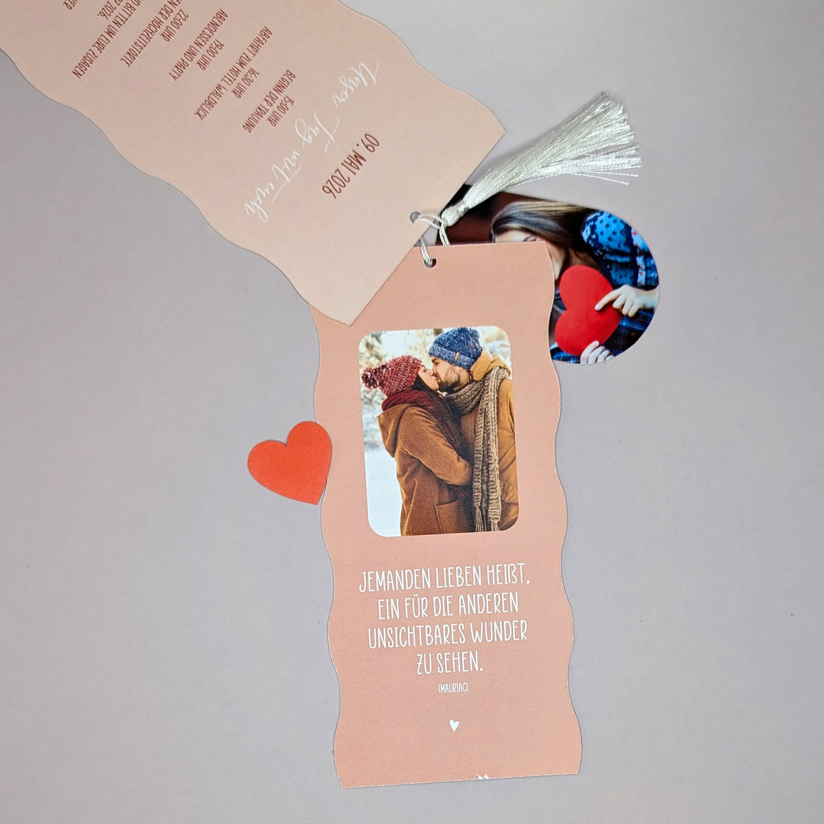 Hochzeitseinladung - mit Wellenrand - verschiedene Farben wählbar - Fotos