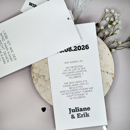 Hochzeitseinladung - modernes Kartentrio mit schwarzem Text