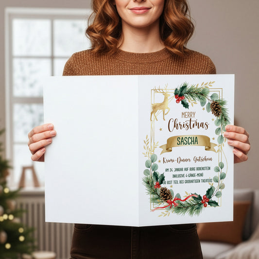 Großes A4-Gutschein-Format zu Weihnachten, Personalisierung mit Name und Text