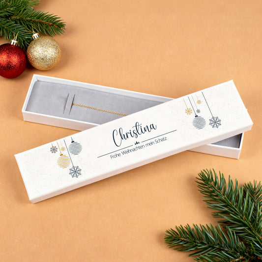 Edle Weihnachts-Schmuckbox für Armbänder mit Name und festlichem Kugel-Design, dekorative Präsentation