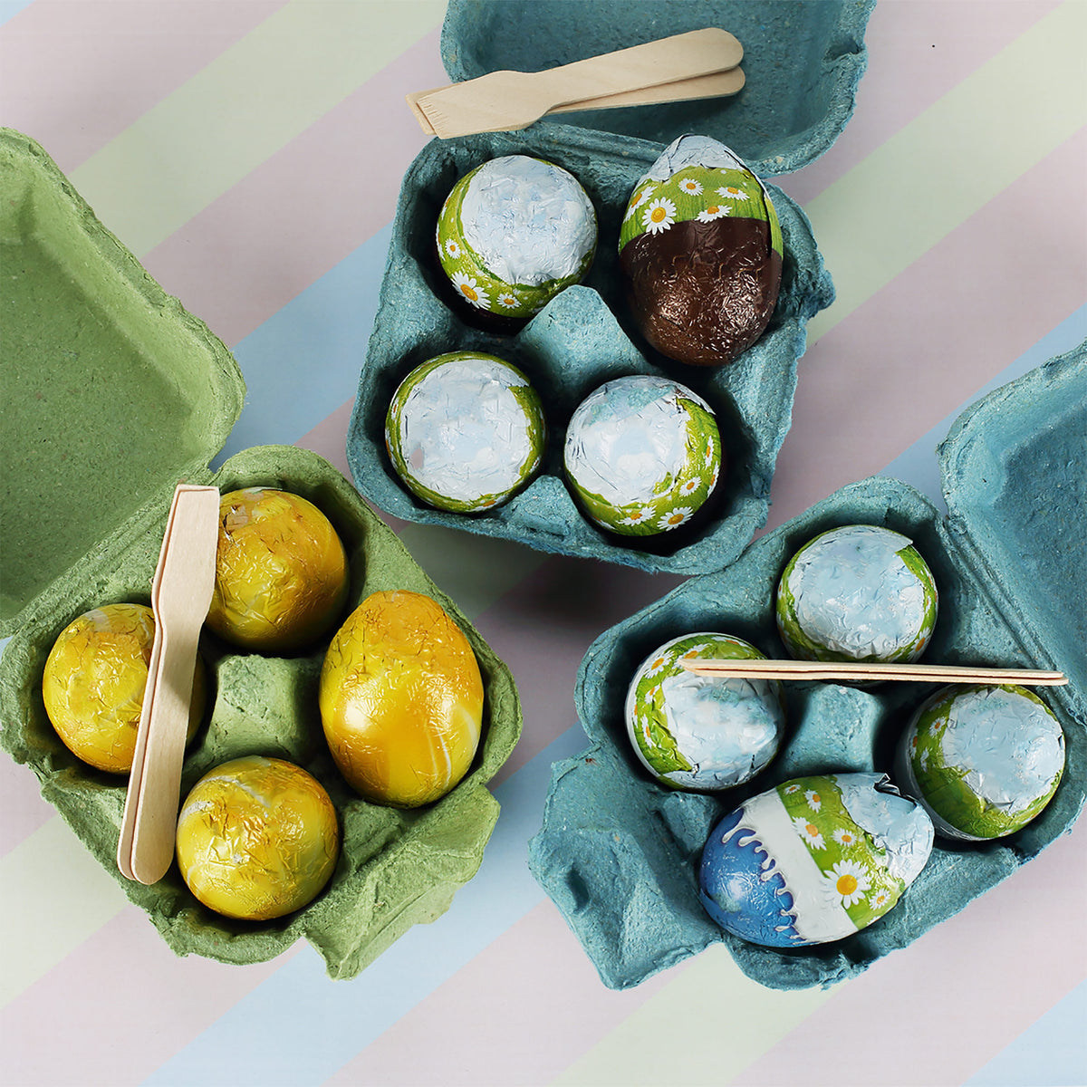 Schokoeier im Eierkarton "Frohe Ostern" personalisiert mit Wunschname | 4 Löffeleier