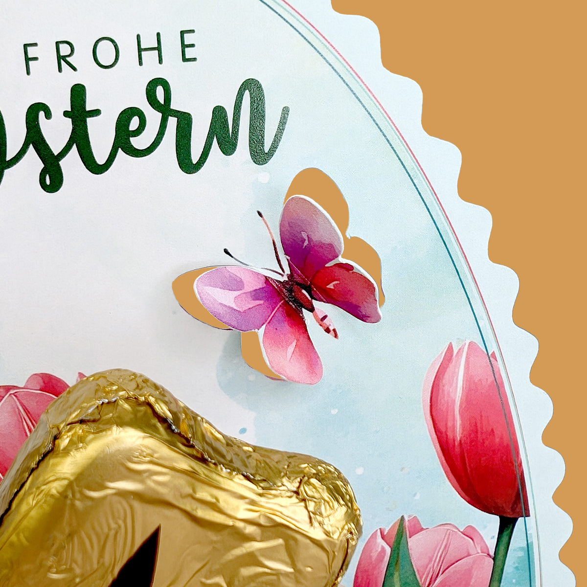 Lindt Goldhase in personalisierter Osterverpackung mit Wunschname "Frohe Ostern"