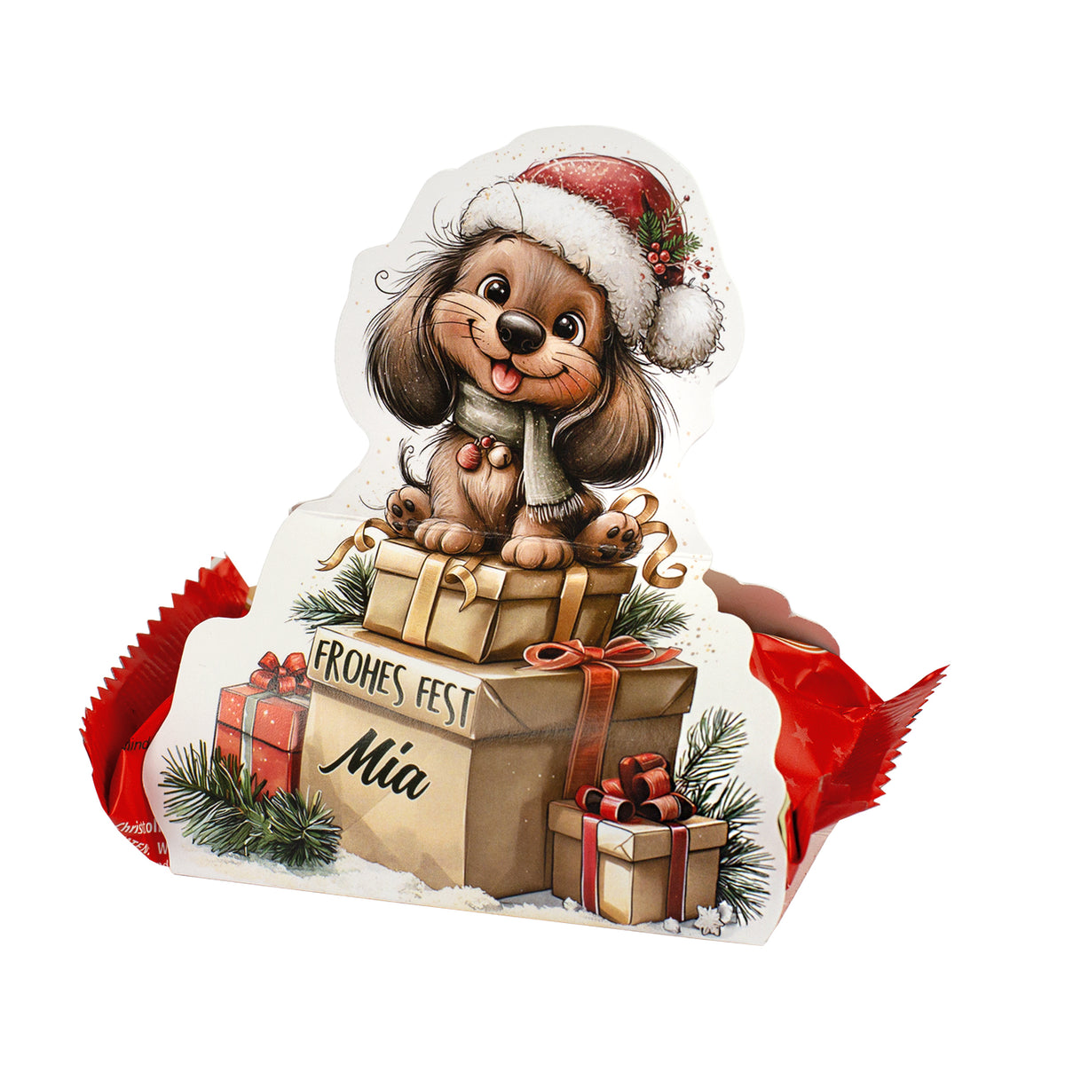 Mini Stollen mit Dackel & Name personalisiert | Süßes Weihnachtsgeschenk 'Frohes Fest' 80 g