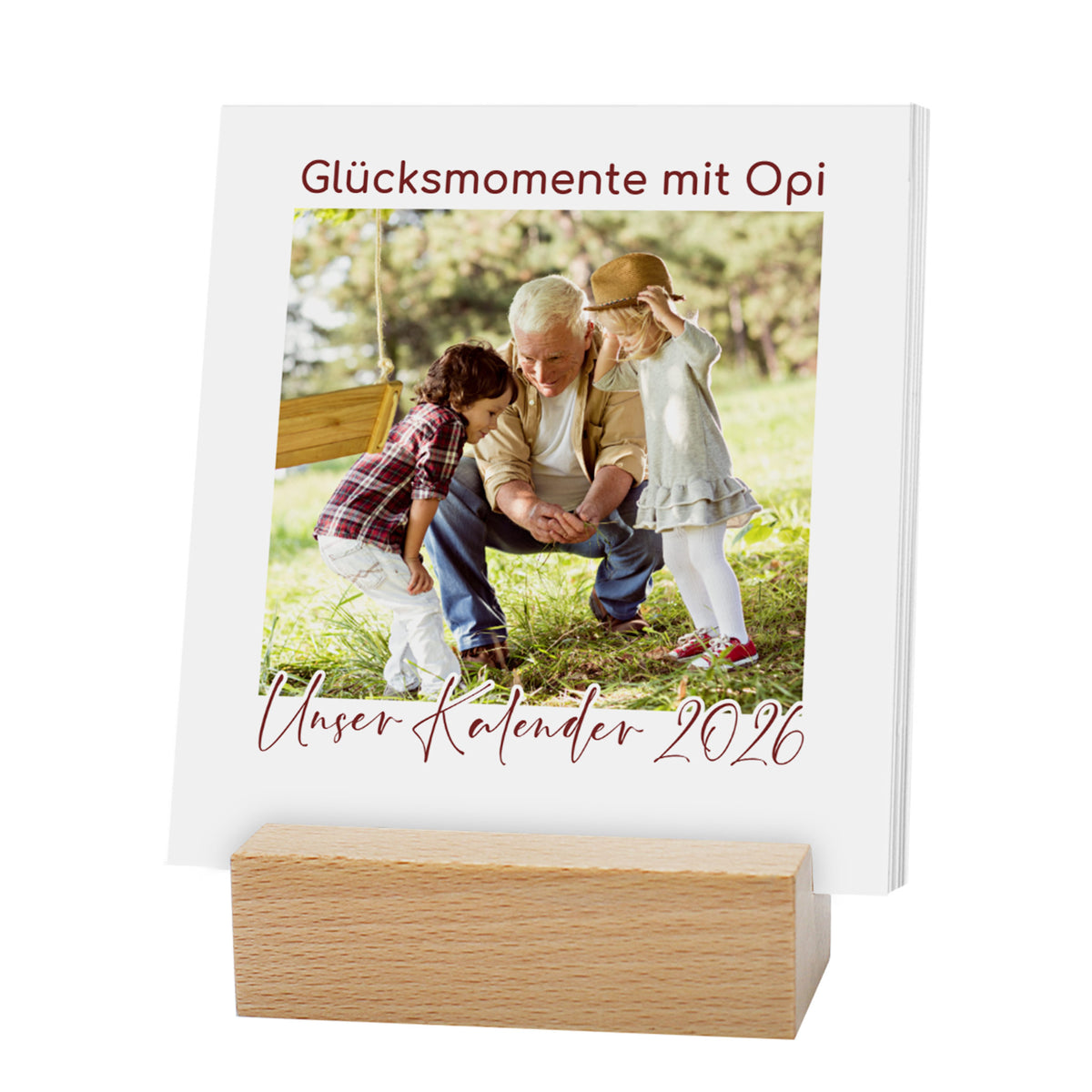 Persönlicher Foto-Tischkalender mit Holzsockel