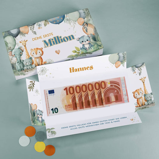 Deine erste Million - Überraschungsbox für Geldgeschenke zu Geburt