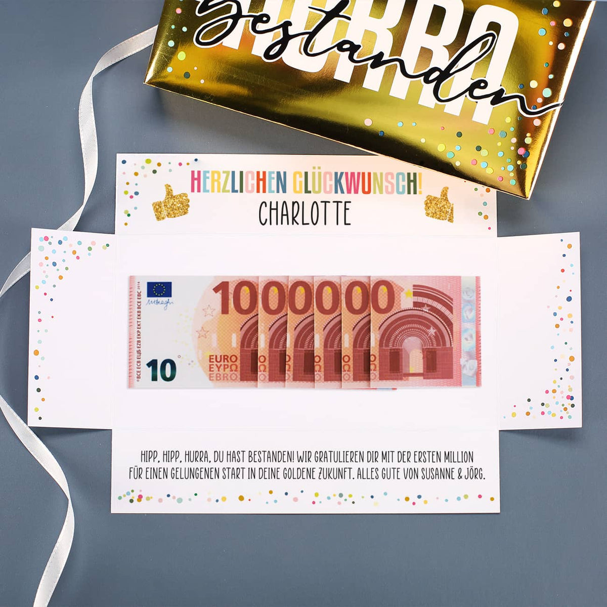 HURRA bestanden! - Box für Geldgeschenke zum Abi, Schulabschluss & mehr