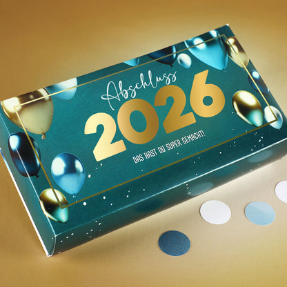 Ungeöffnetes Geldgeschenk zum Abitur 2026 - edle Box mit Goldprägung, Name & Wunschtext