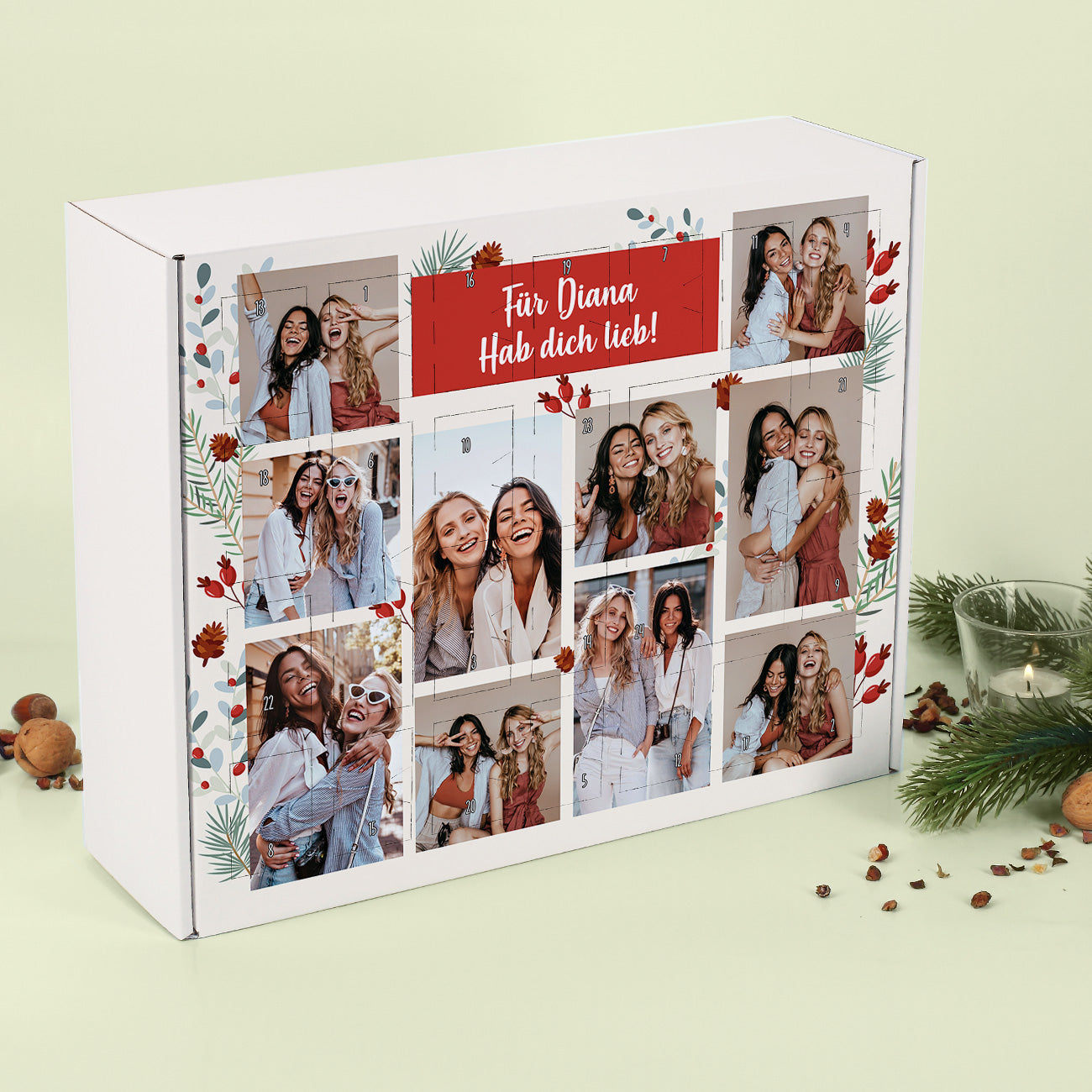 Adventskalender bedruckt mit Text & 10 Fotos nach Wunsch