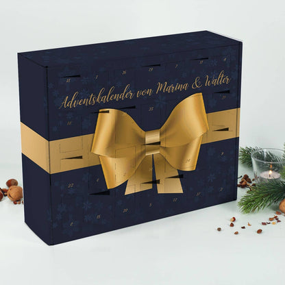 Adventskalender mit großer Schleife und Ihrem Wunschtext