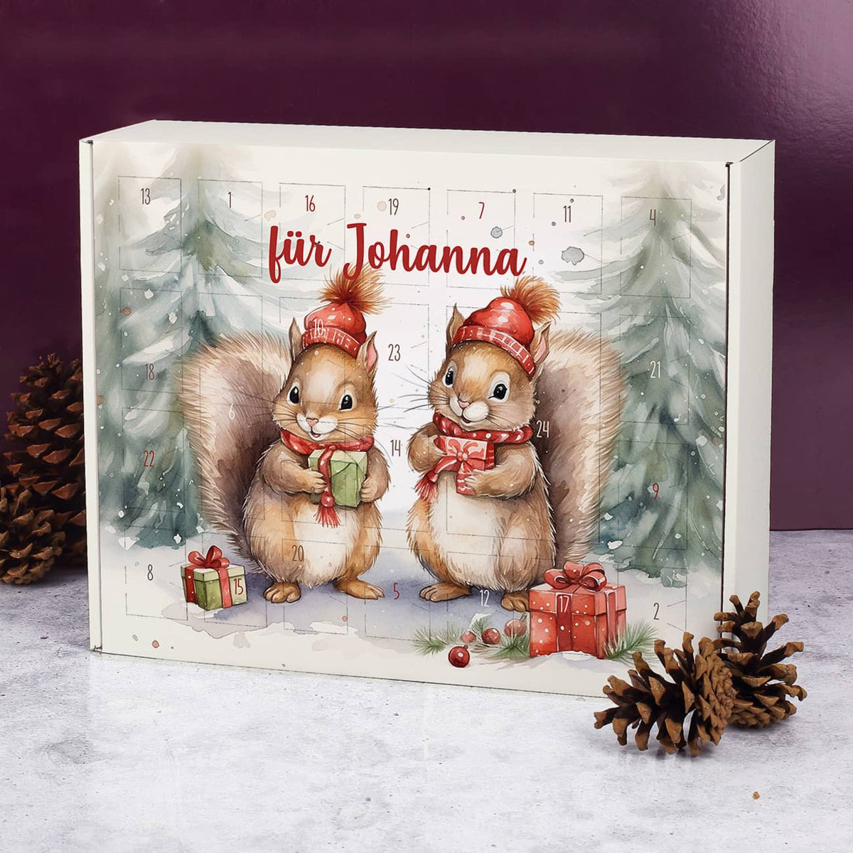 DIY Eichhörnchen Adventskalender aus Pappe mit Name personalisiert