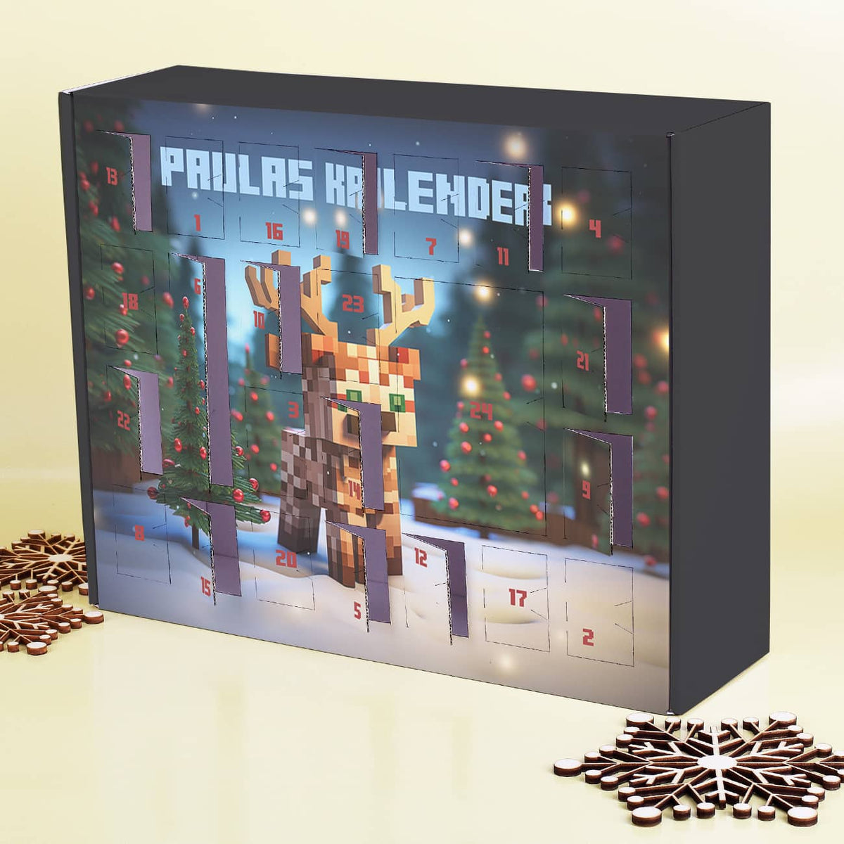 DIY Adventskalender zum selber Füllen mit Pixel Art Motiv von einem Rentier