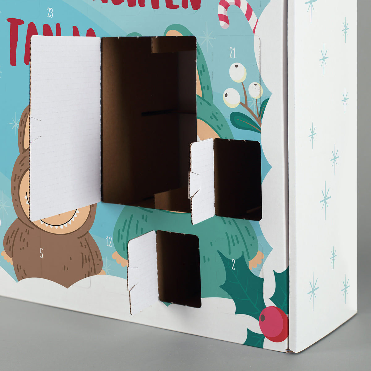 Adventskalender zum Befüllen mit süßem Monster-Weihnachtsmotiv
