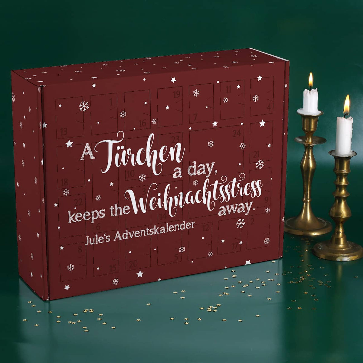 Adventskalender mit lustigem Spruch zum selbst Befüllen