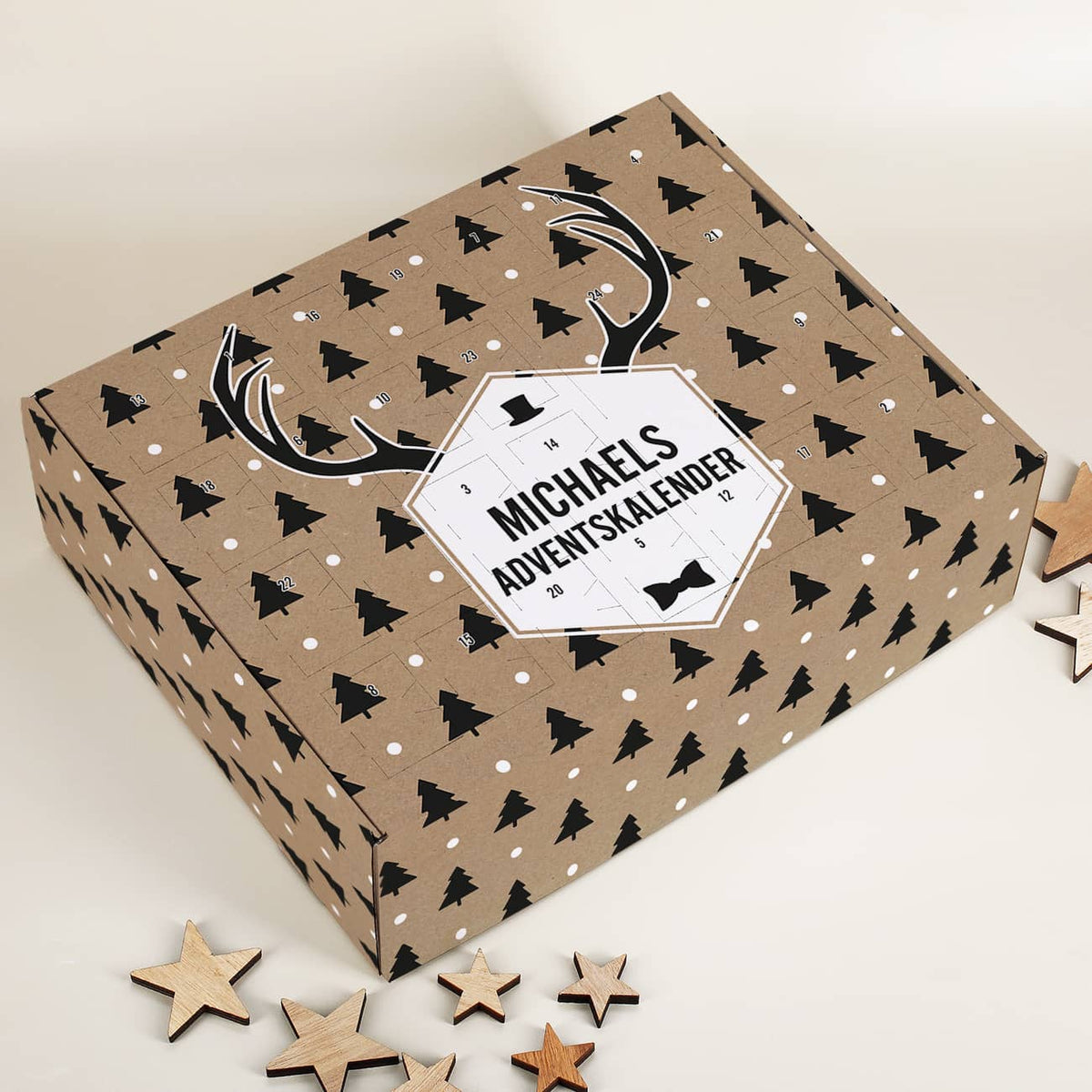 Adventskalender zum Befüllen mit Hirschgeweih und Ihrem Wunschnamen
