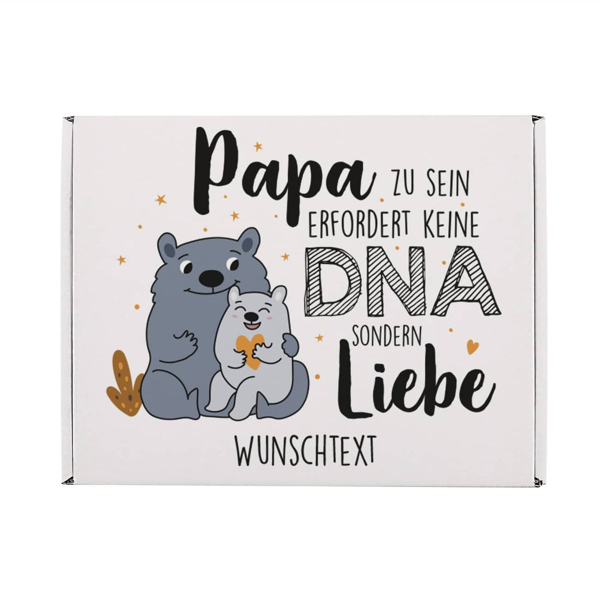 Bedruckte Geschenkbox zum Vatertag mit Wunschtext für Stiefpapas