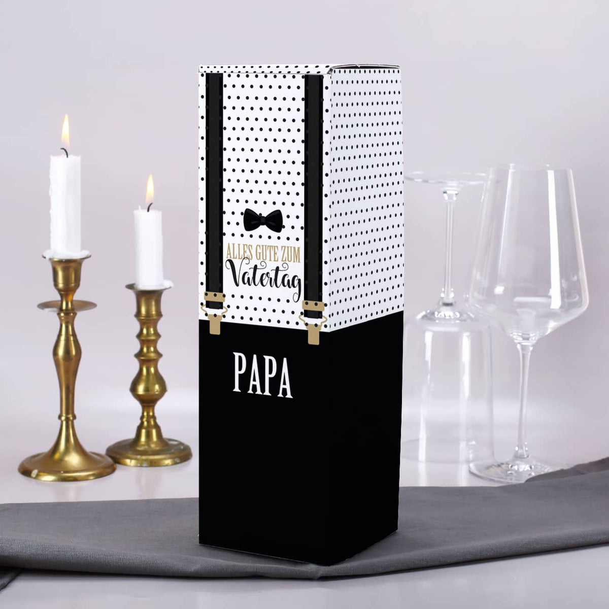 Gentleman Flaschenverpackung mit Hosenträger Motiv zum Vatertag