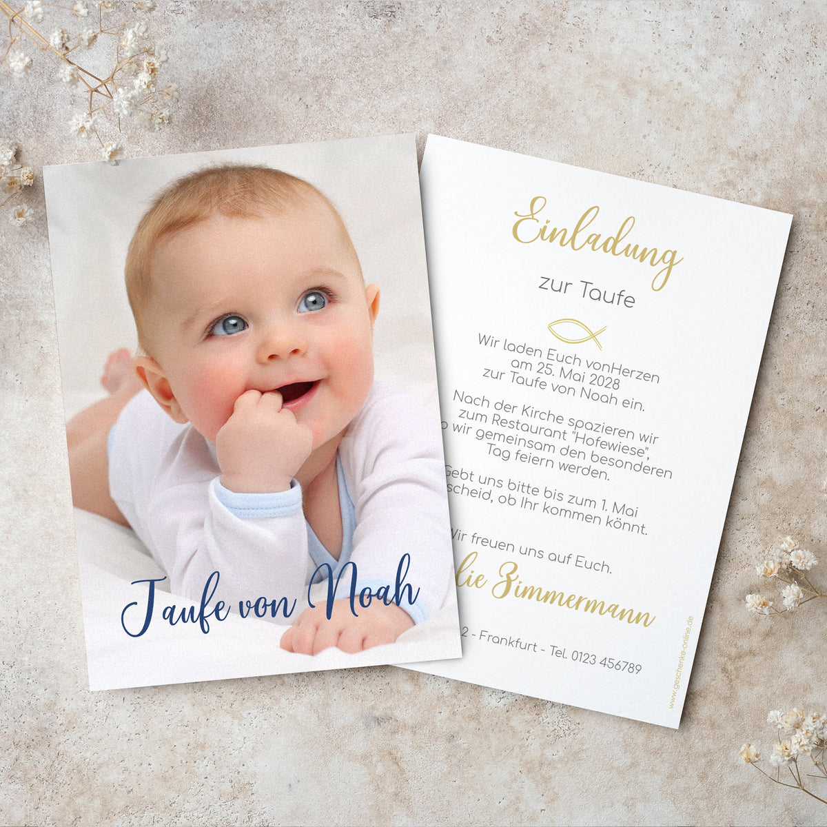 Einladungskarte zur Konfirmation, Kommunion, Taufe mit Foto & Wunschdaten | Danksagung