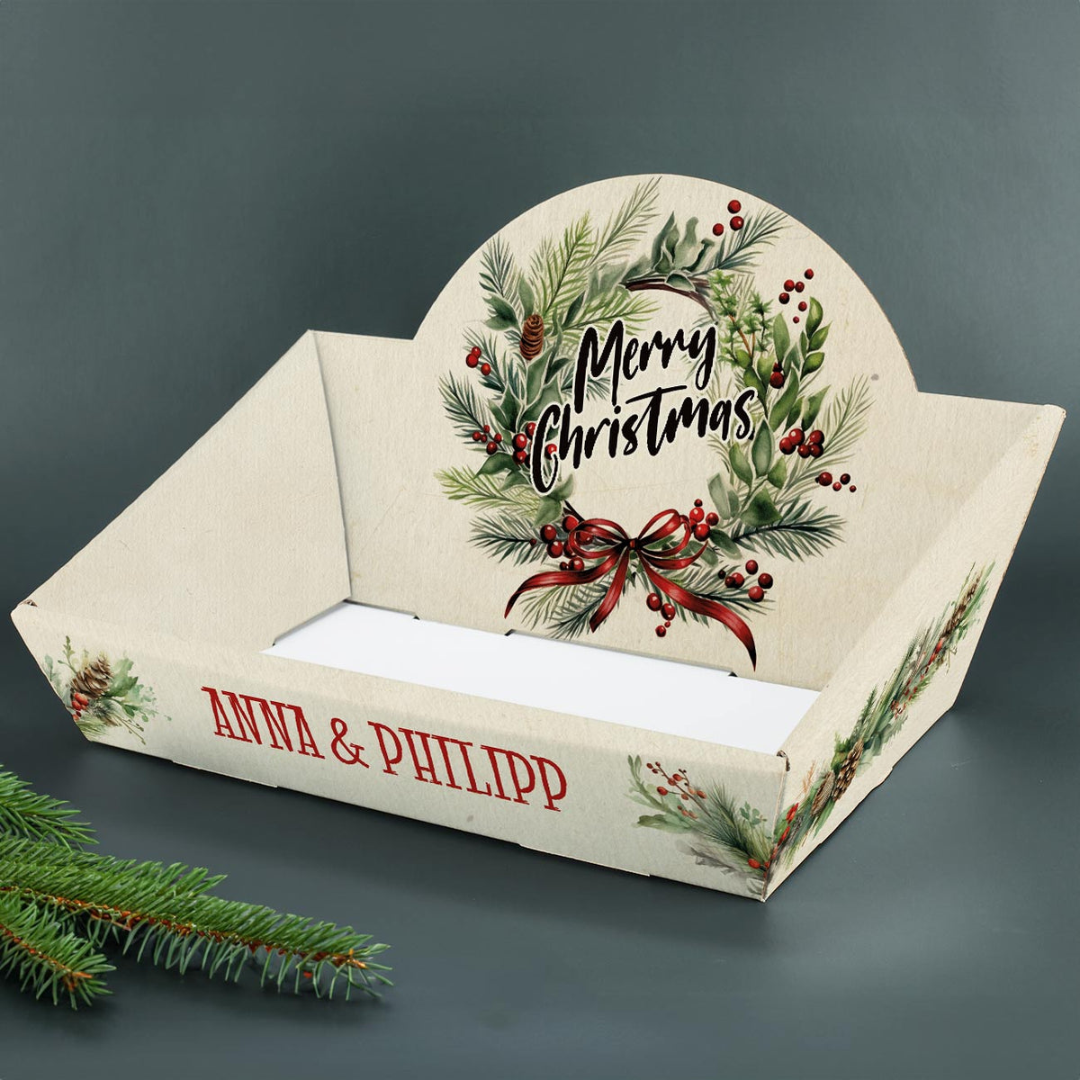 Persönlich bedruckter Geschenkkorb für Ihre Weihnachtspräsente