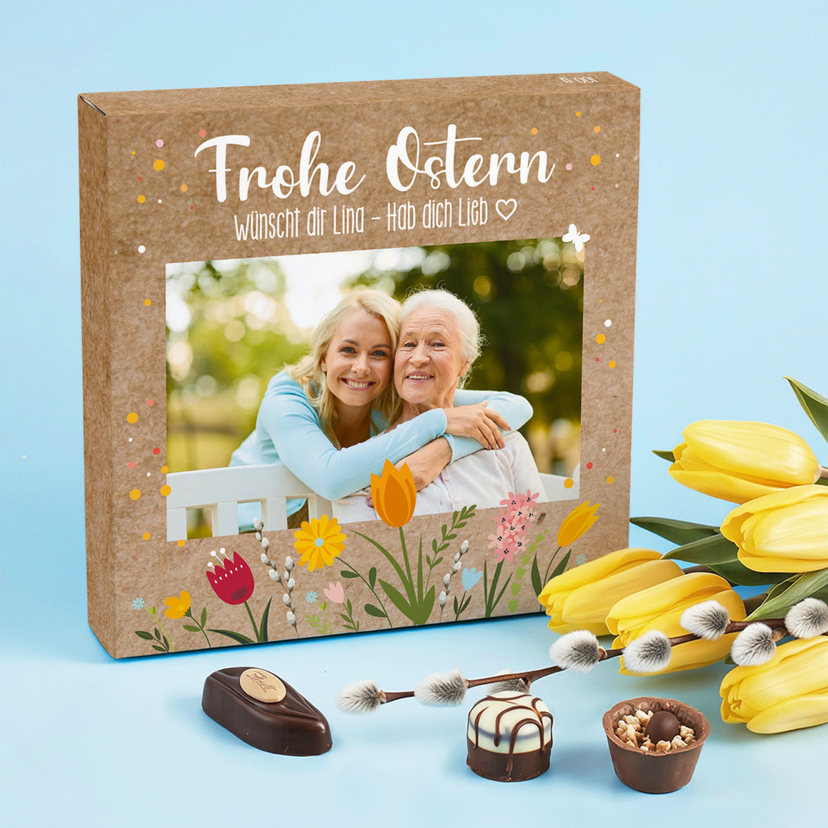 Lindt-Pralinen zu Ostern mit Foto und Wunschtext