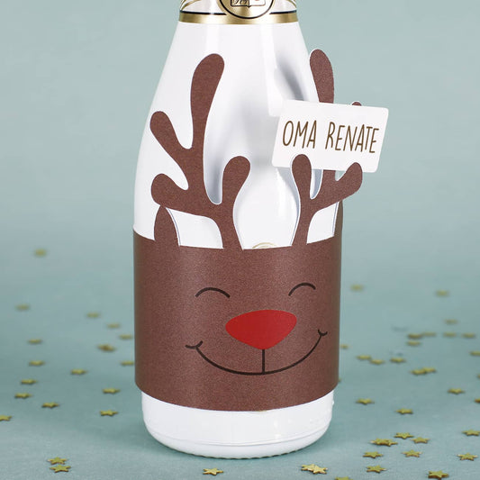 Sektgeschenk zu Weihnachten mit Rentier Banderole