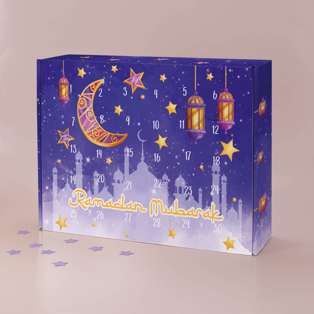 Ramadan Kalender für Kinder zum selbst befüllen mit Laterne, Mond und Sterne