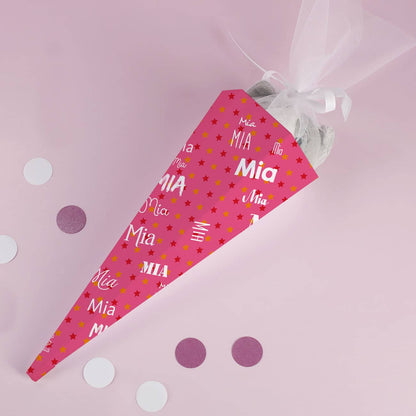 Kleine süße Geschwistertüte in rosa mit Namen bedruckt