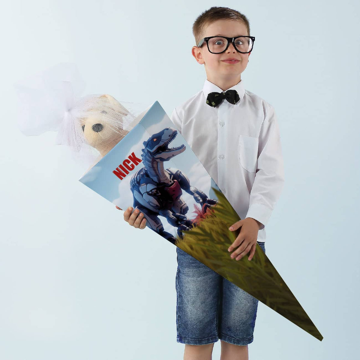 Dinosaurier - Schultüte mit Roboter T-Rex und Name