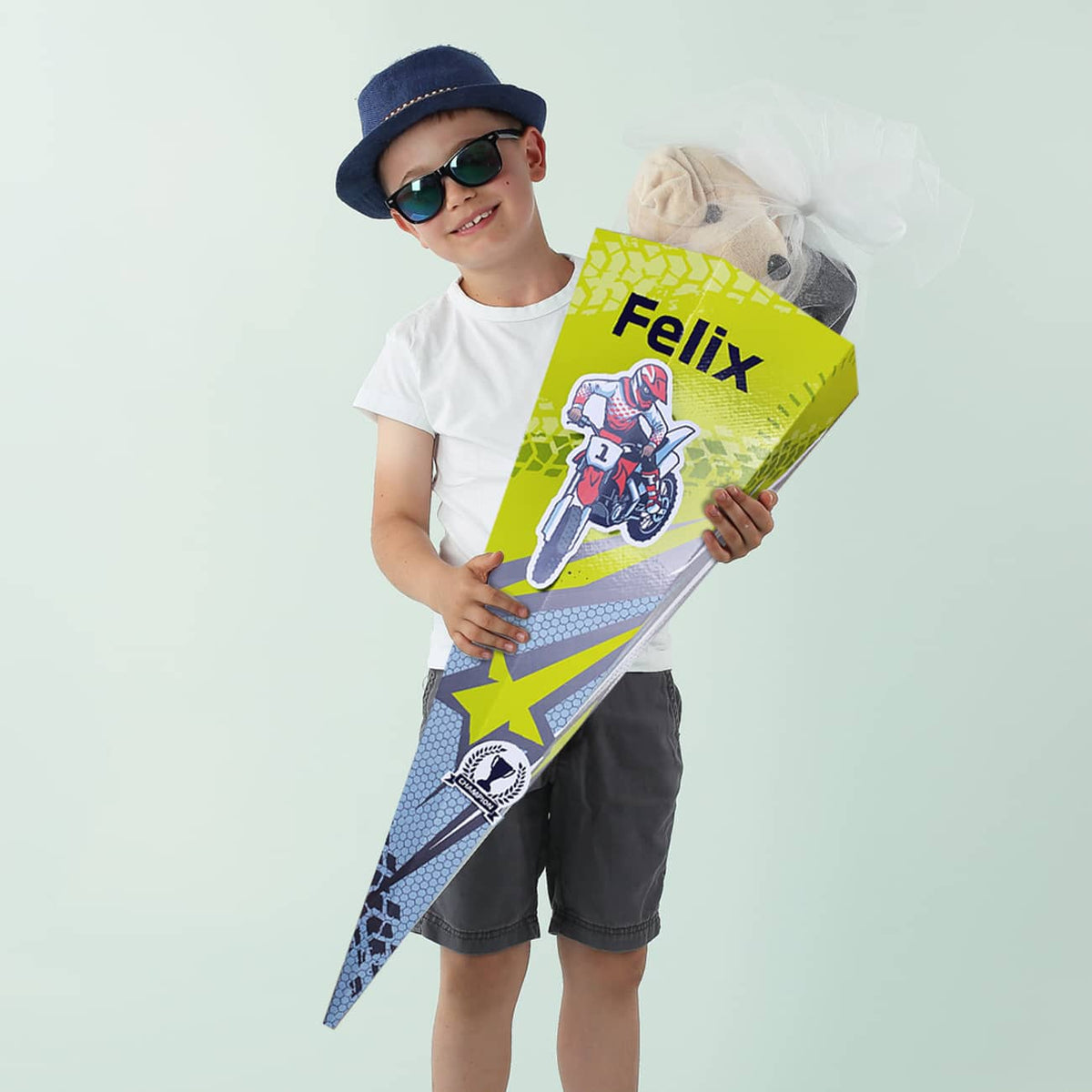 Schultüte mit 3D-Motocross-Motiv und Name