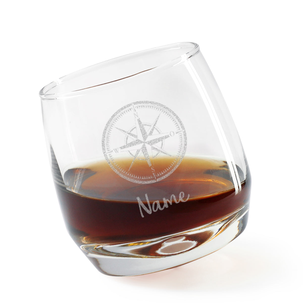 schräges Whiskyglas mit Kompass und Wunschnamen