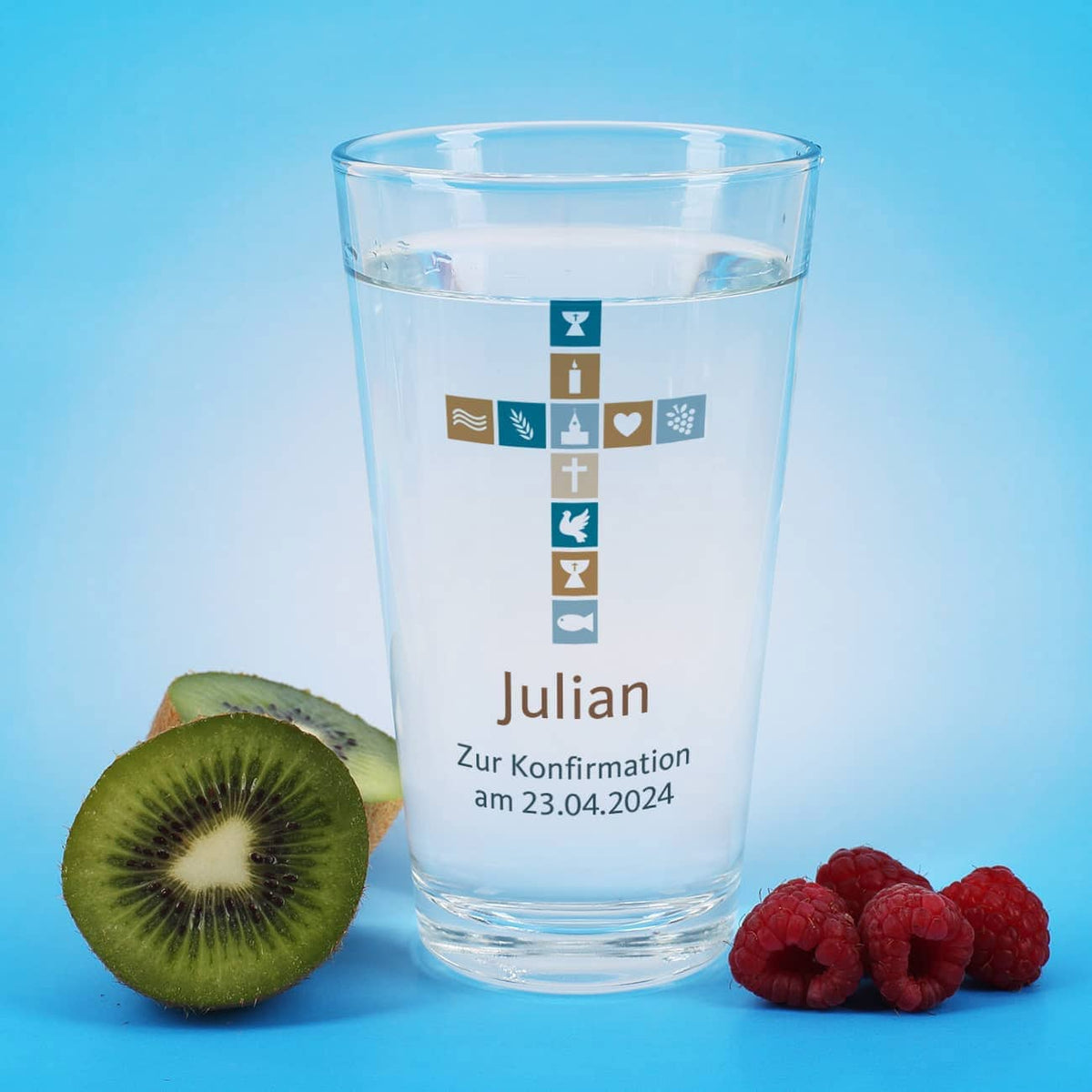 Trinkglas mit Kreuz zur Konfirmation, Kommunion oder Taufe
