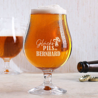 Persönliches Bierglas mit Glückspilsgravur