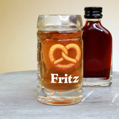 Bierseidel personalisiert mit Name und Brezel Motiv | Maßkrug 1l, Bierkrug 500ml & Schnapsglas