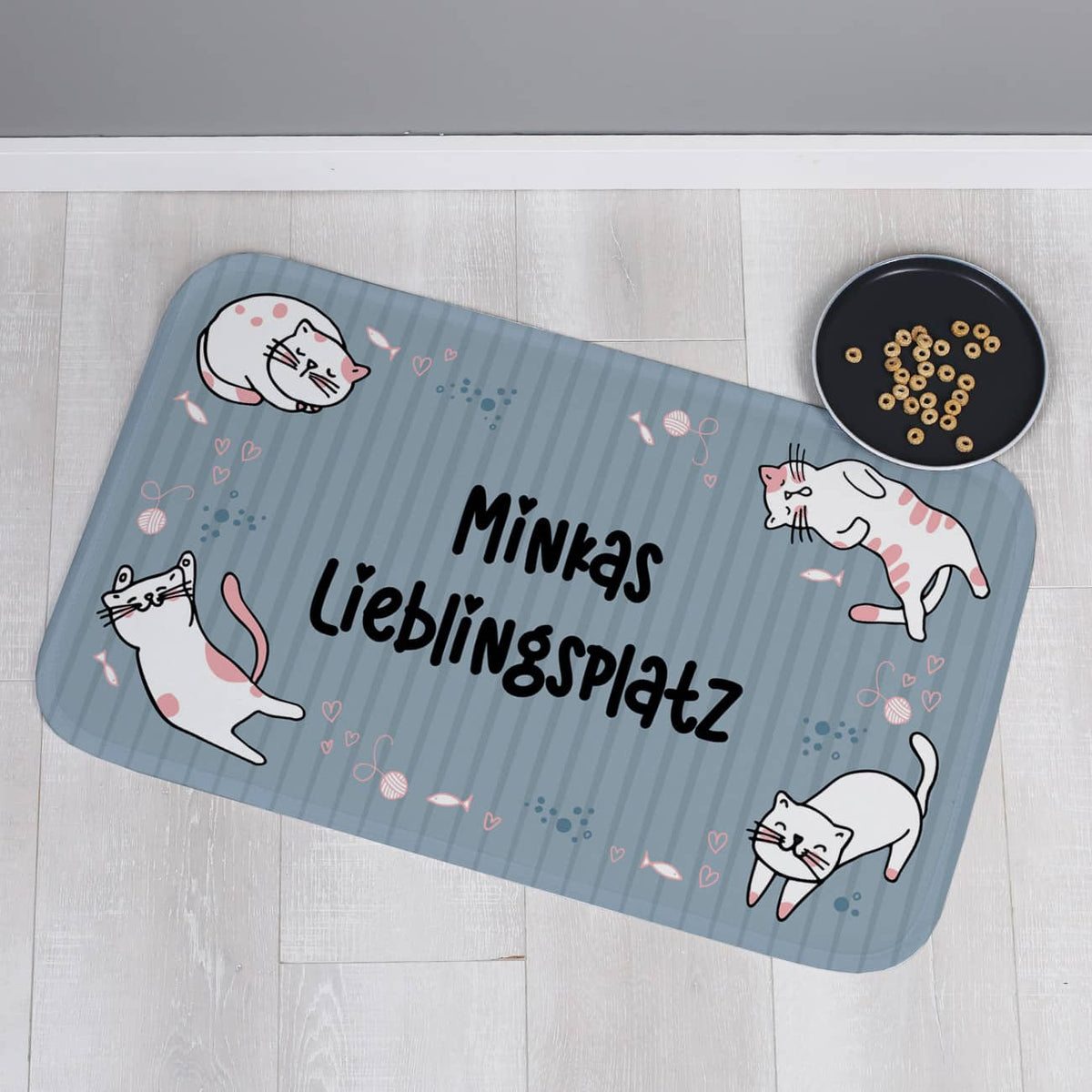 Kleiner Katzenteppich mit Wunschtext 76x48cm