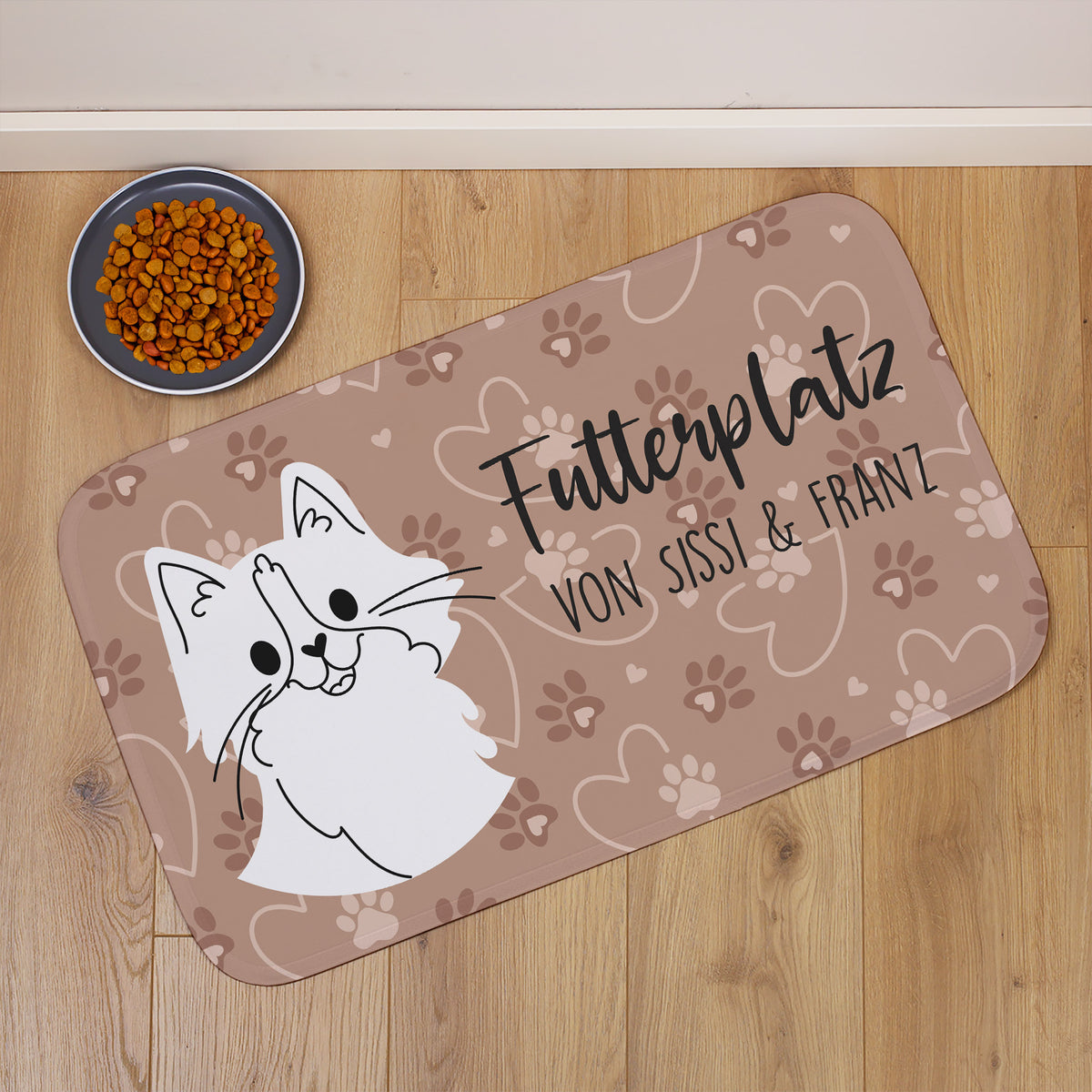 Katzenmatte personalisiert mit Wunschtext |  Rutschfeste Napfunterlage für Katzen